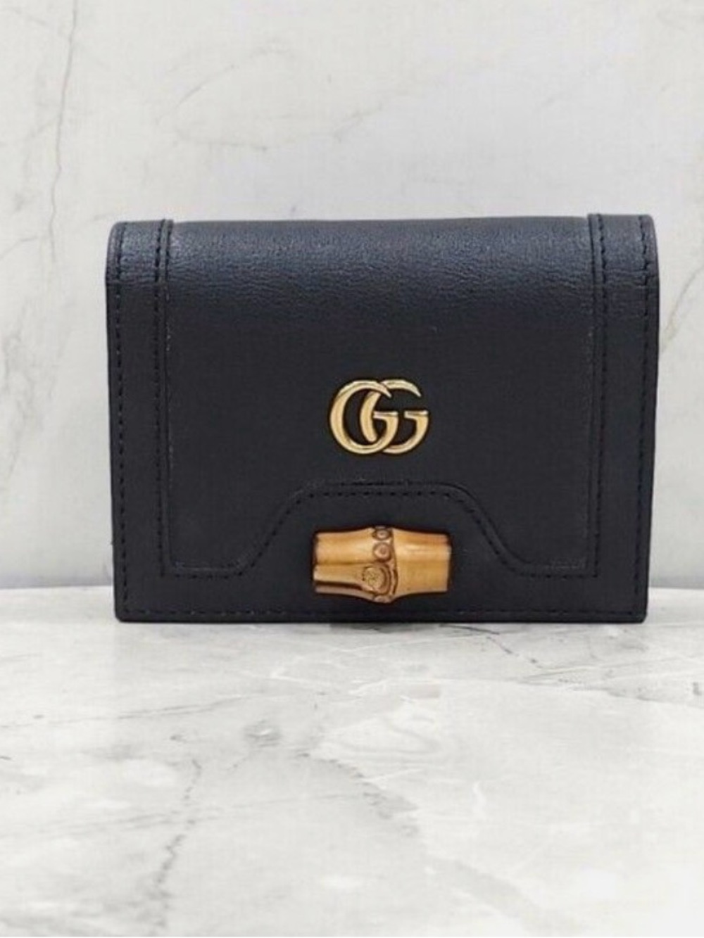 Gucci Diane Calfskin Card Wallet with Gold GG and Bamboo Accent - Picture 1 of 4